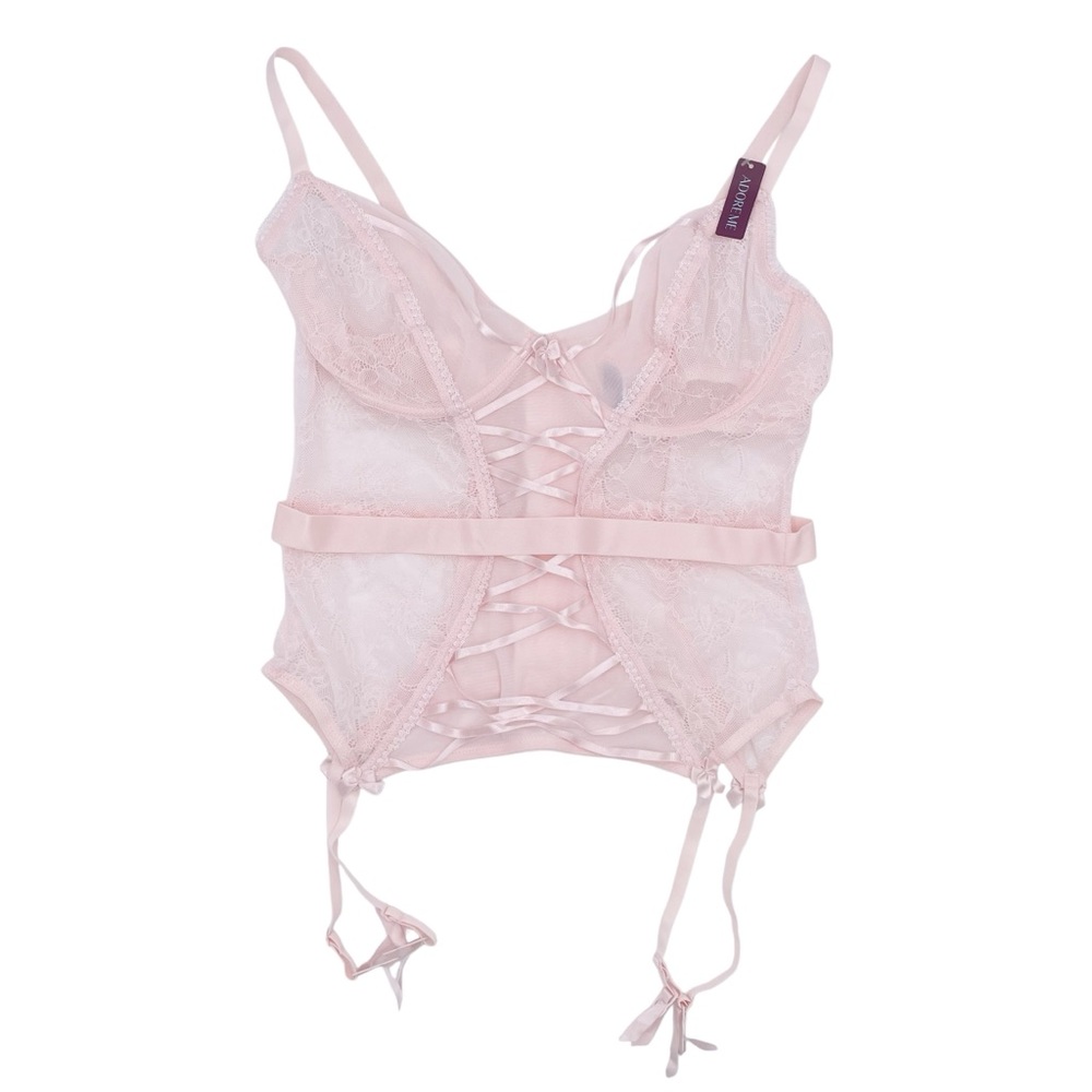 Adore Me Andra Unlined Bustier Light Pink Lace Lingerie One Piece 07753 Size 38D